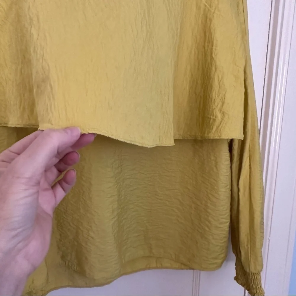Marc New York Blouse Capt Mustard Yellow Short Sleeve Top Sz L